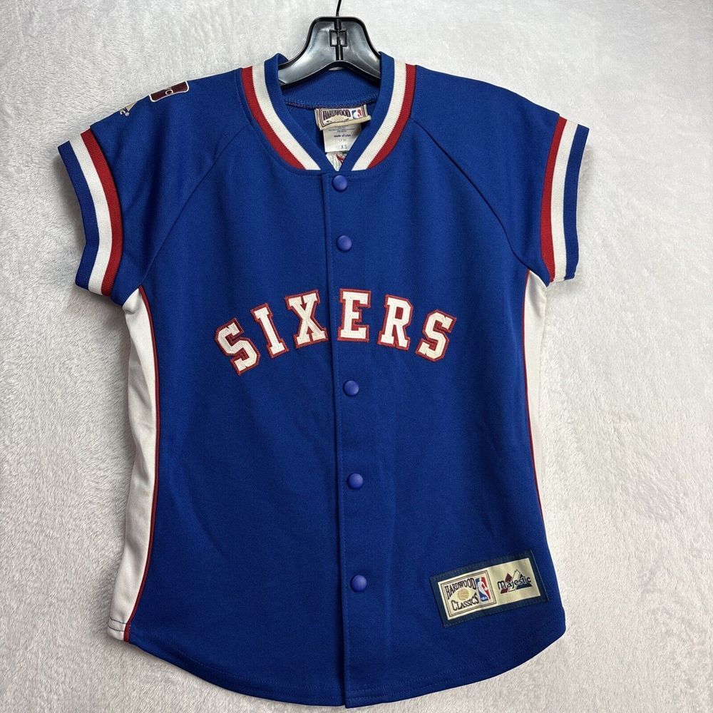 VTG NBA Philadelphia 76ers Shooting Shirt Youth XS Hardwood Classics Majestic